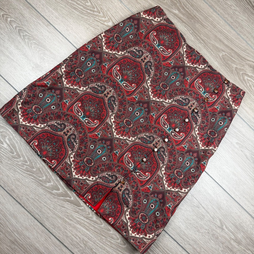 Talbots Women Skirt Paisley Button Detail Red Multi 14
